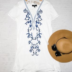 Down in Kokomo Ivory Embroidered Shift Dress